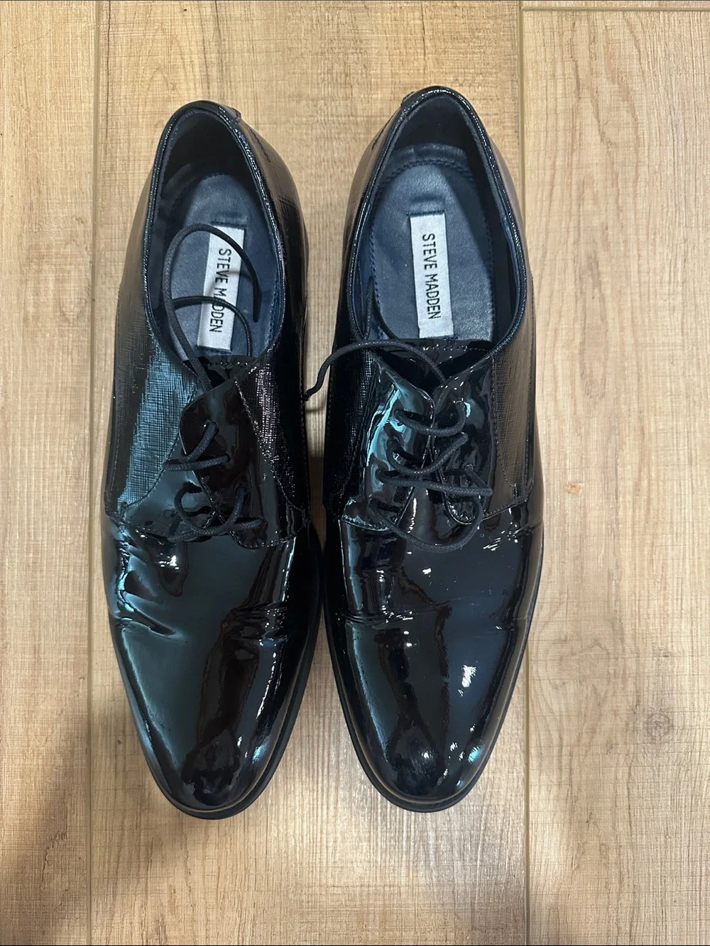 Steve Madden Glossy Black Patent Lace-Up Derby Shoes
